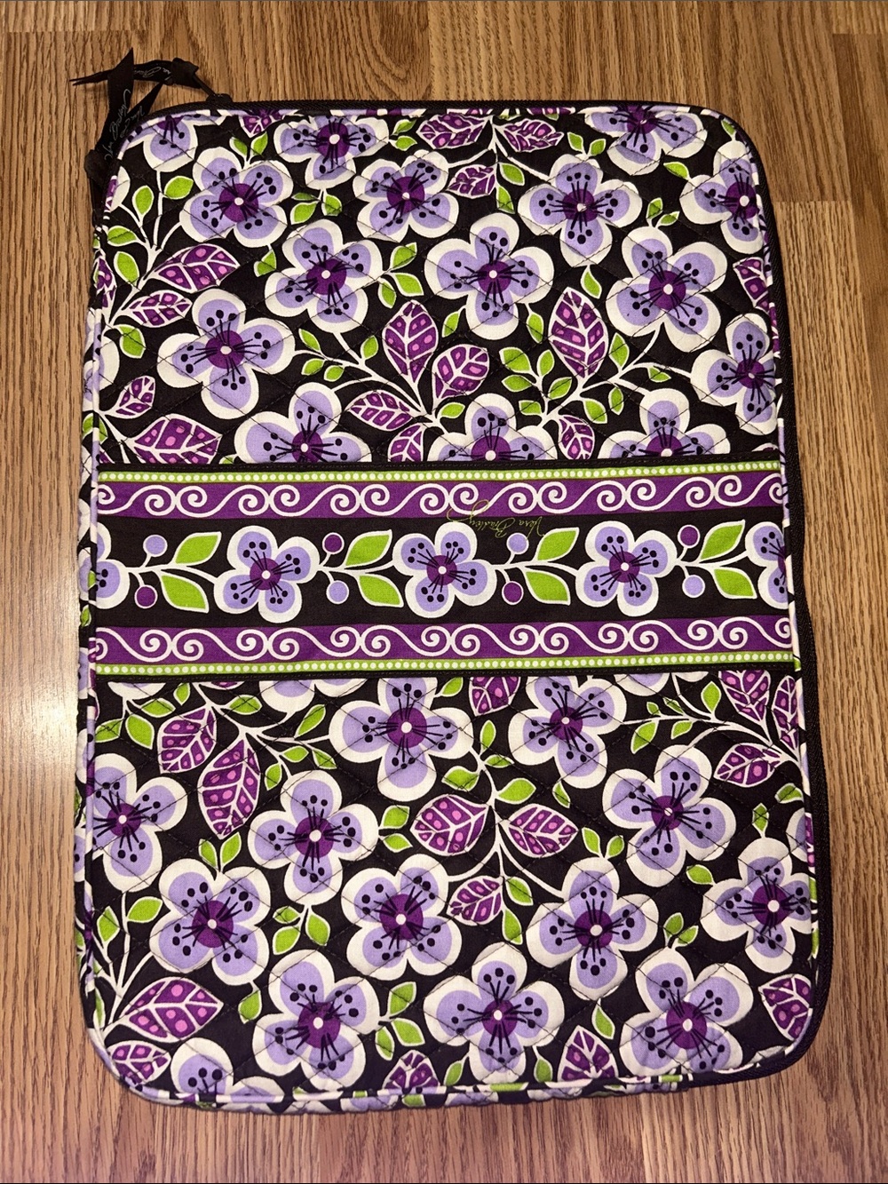 EUC Vera Bradley Purple Floral Quilted Electronics Sleeve with Green Accents